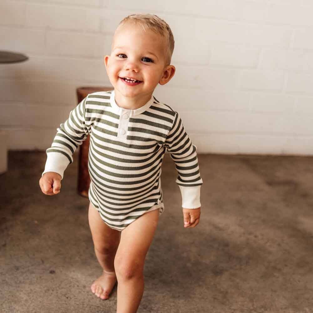 Olive Stripe Long Sleeve Organic Bodysuit