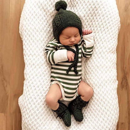 Olive Stripe Long Sleeve Organic Bodysuit