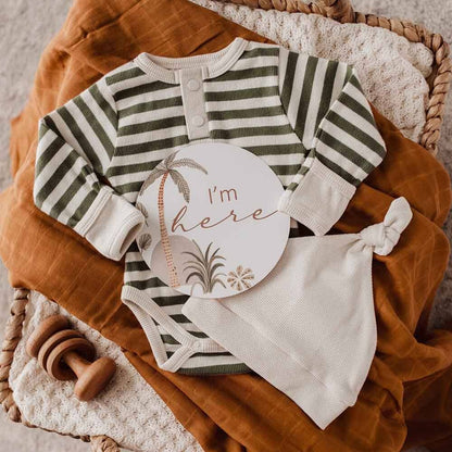 Olive Stripe Long Sleeve Organic Bodysuit