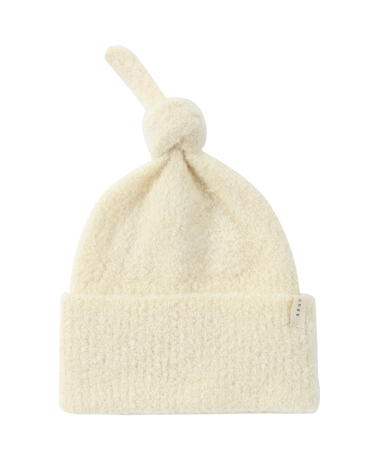 boucle baby knotted hat. milk