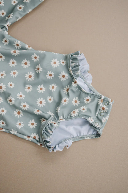 Light Green Daisy Long Sleeve One Piece