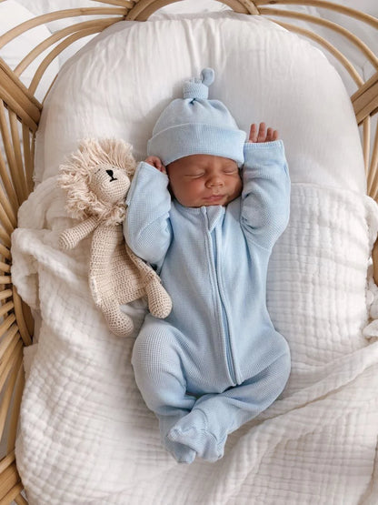 My First Outfit - Onesie & Beanie Set - Baby Blue