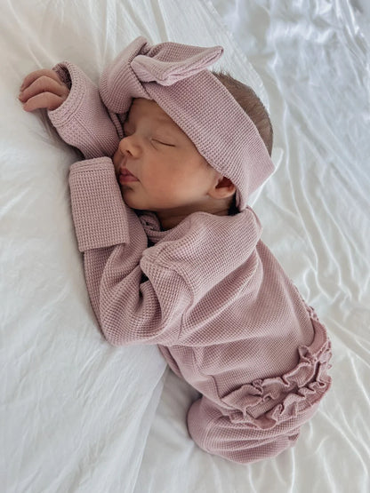 My First Outfit - Flutter Bum Onesie & Topknot Set - Soft Lavender