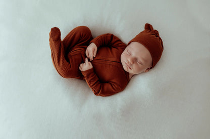 My First Outfit - Footed Overalls & Beanie Set - Bronze