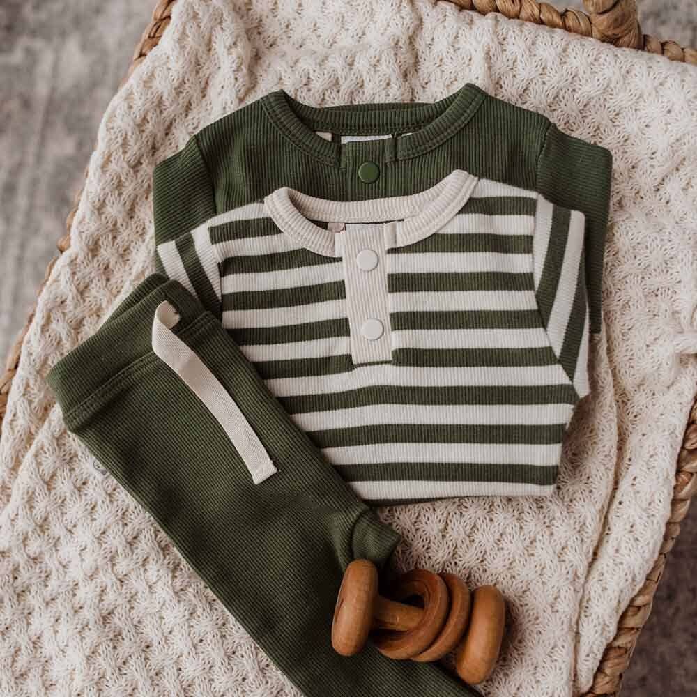 Olive Stripe Long Sleeve Organic Bodysuit