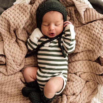 Olive Stripe Long Sleeve Organic Bodysuit