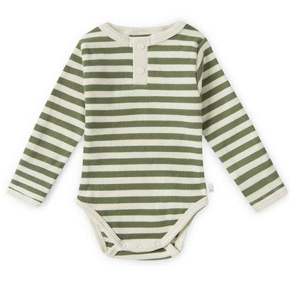 Olive Stripe Long Sleeve Organic Bodysuit